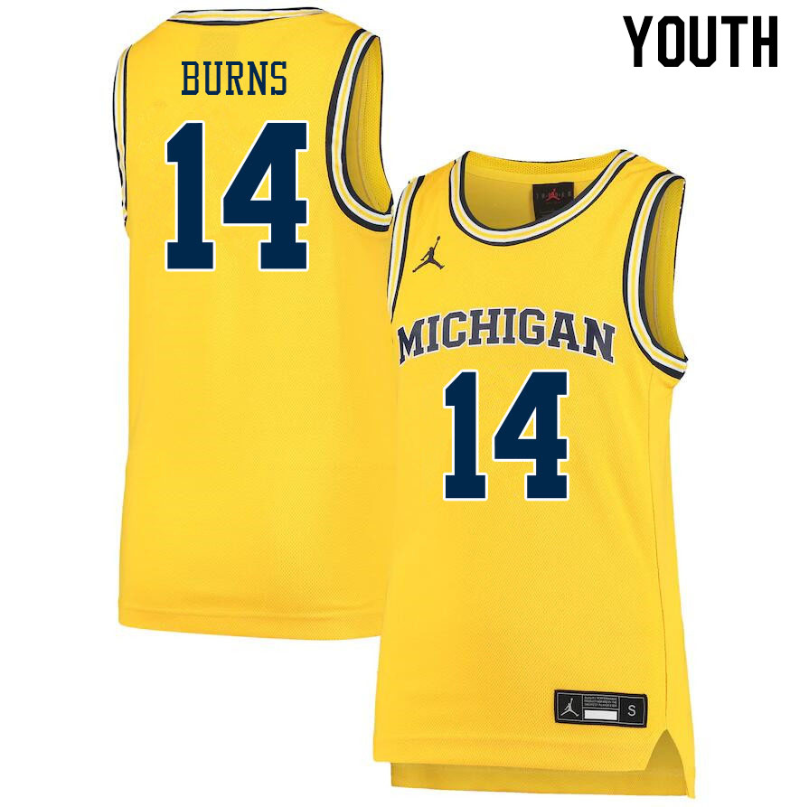 Youth #14 Ian Burns Michigan Wolverines College Basketball Jerseys Stitched Sale-Yellow